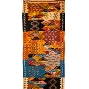 Authentic Taznakht Kilim Runner | Interlocking Geometric Blocks in Desert Tones