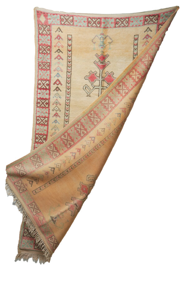 Extraordinary Moroccan Berber Carpet - Taupe Field with Saffron & Red Lattice - Image 2