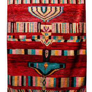 Large Vintage Moroccan Carpet - Crimson Wool with Teal & Pink Accents