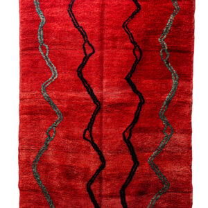 Large Abstract Berber Rug - Red Wool Plush Pile Statement Piece