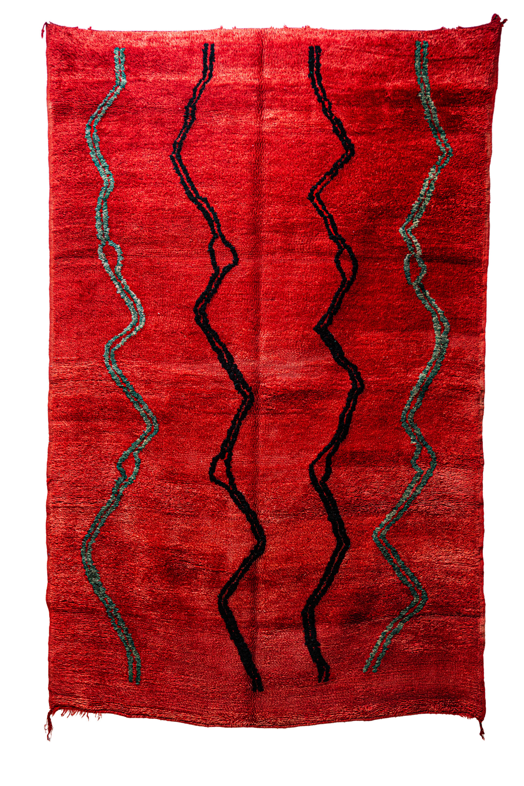 Large Abstract Berber Rug - Red Wool Plush Pile Statement Piece