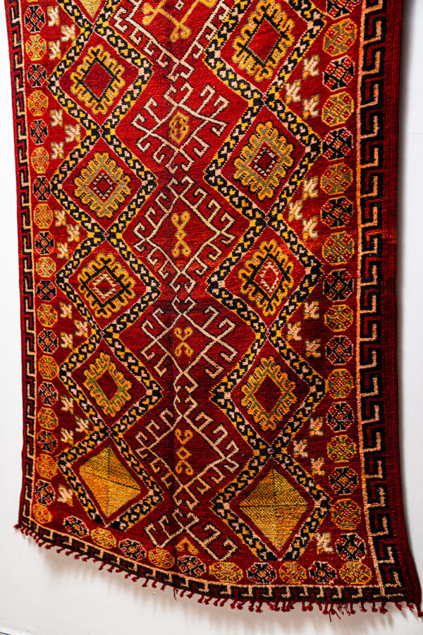 Luxurious Red Wool Carpet - Traditional Moroccan Medallion Design - Image 2