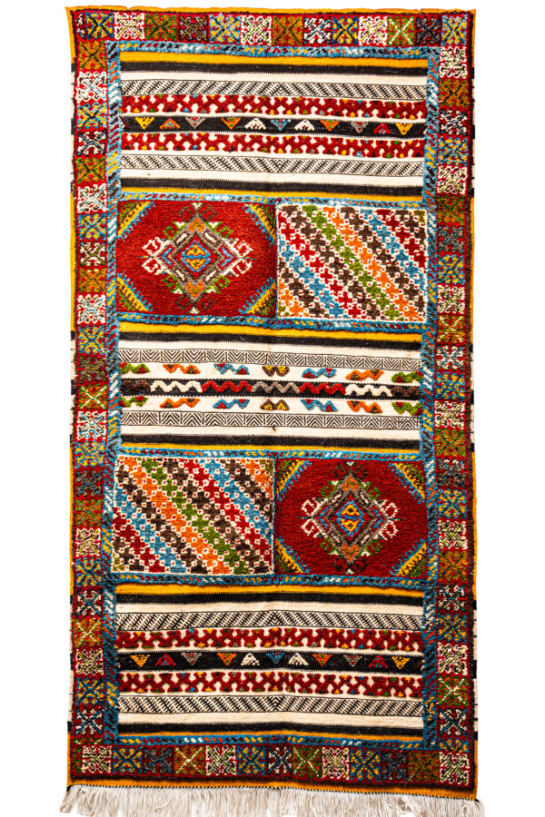 Authentic Moroccan Berber Runner - Red, Yellow, & Multi-Color Tribal Motifs