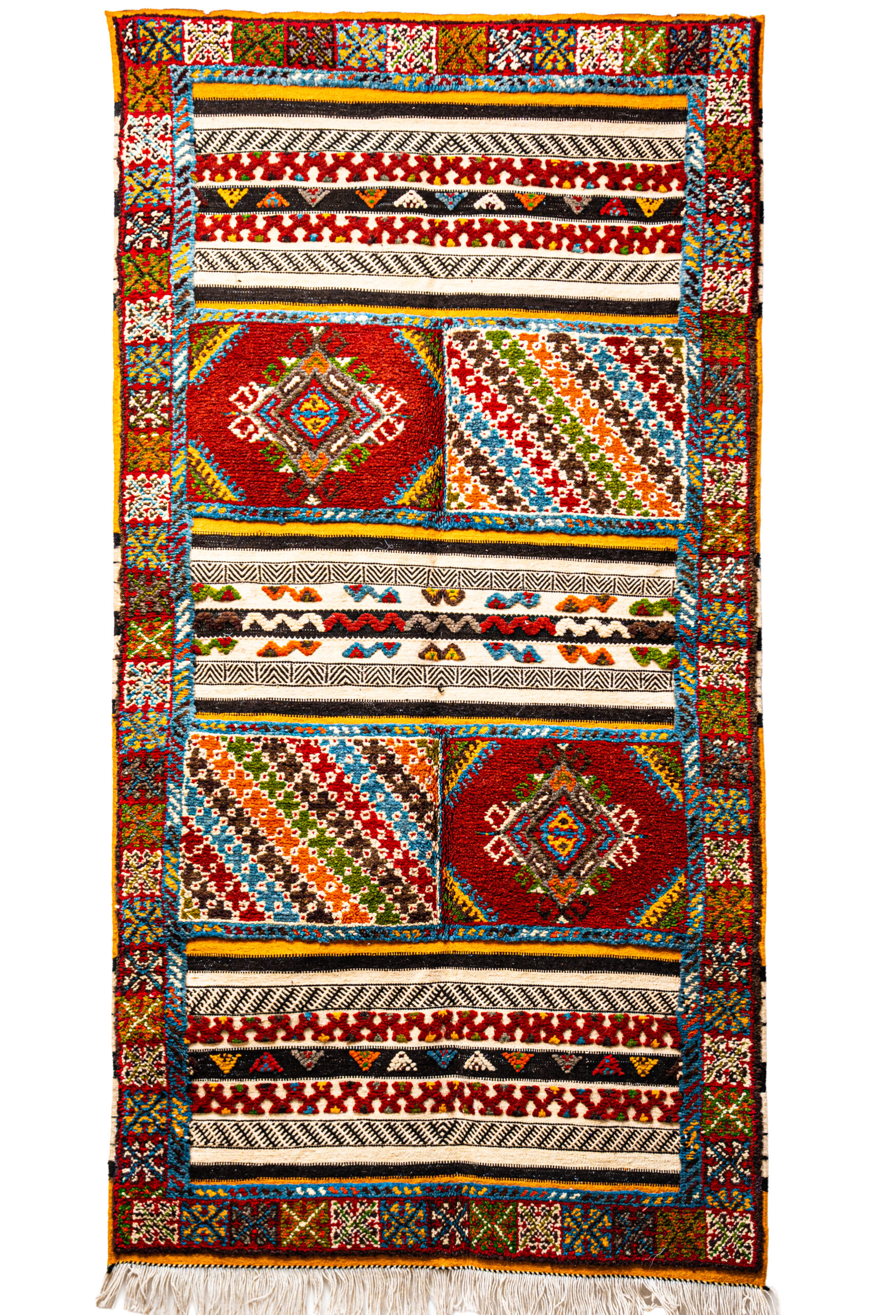 Authentic Moroccan Berber Runner - Red, Yellow, & Multi-Color Tribal Motifs