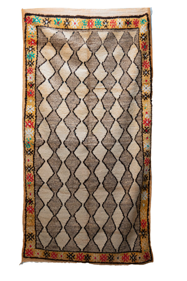 Moroccan Berber Area Rug: Natural Beige & Brown Geometric Lattice