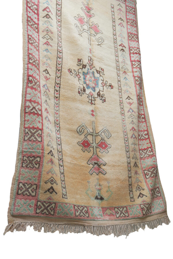 Extraordinary Moroccan Berber Carpet - Taupe Field with Saffron & Red Lattice - Image 3