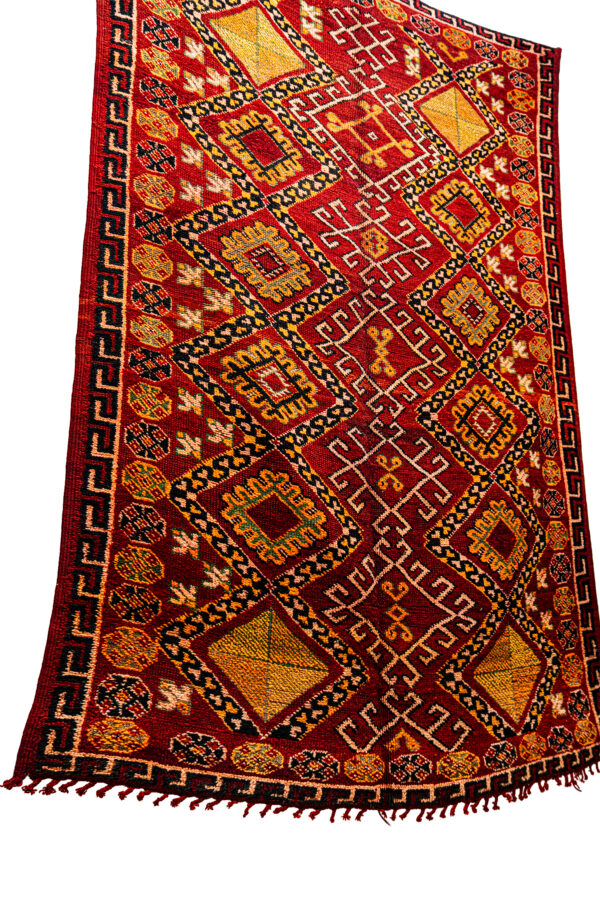 Luxurious Red Wool Carpet - Traditional Moroccan Medallion Design - Image 3