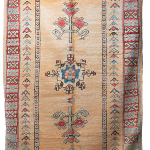 Extraordinary Moroccan Berber Carpet - Taupe Field with Saffron & Red Lattice