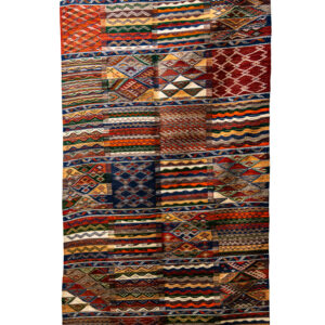 High-Atlas Wool Rug - Red, Orange, and Blue Zigzag Pattern