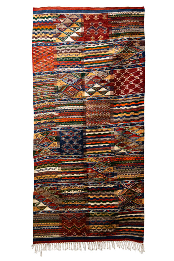 High-Atlas Wool Rug - Red, Orange, and Blue Zigzag Pattern