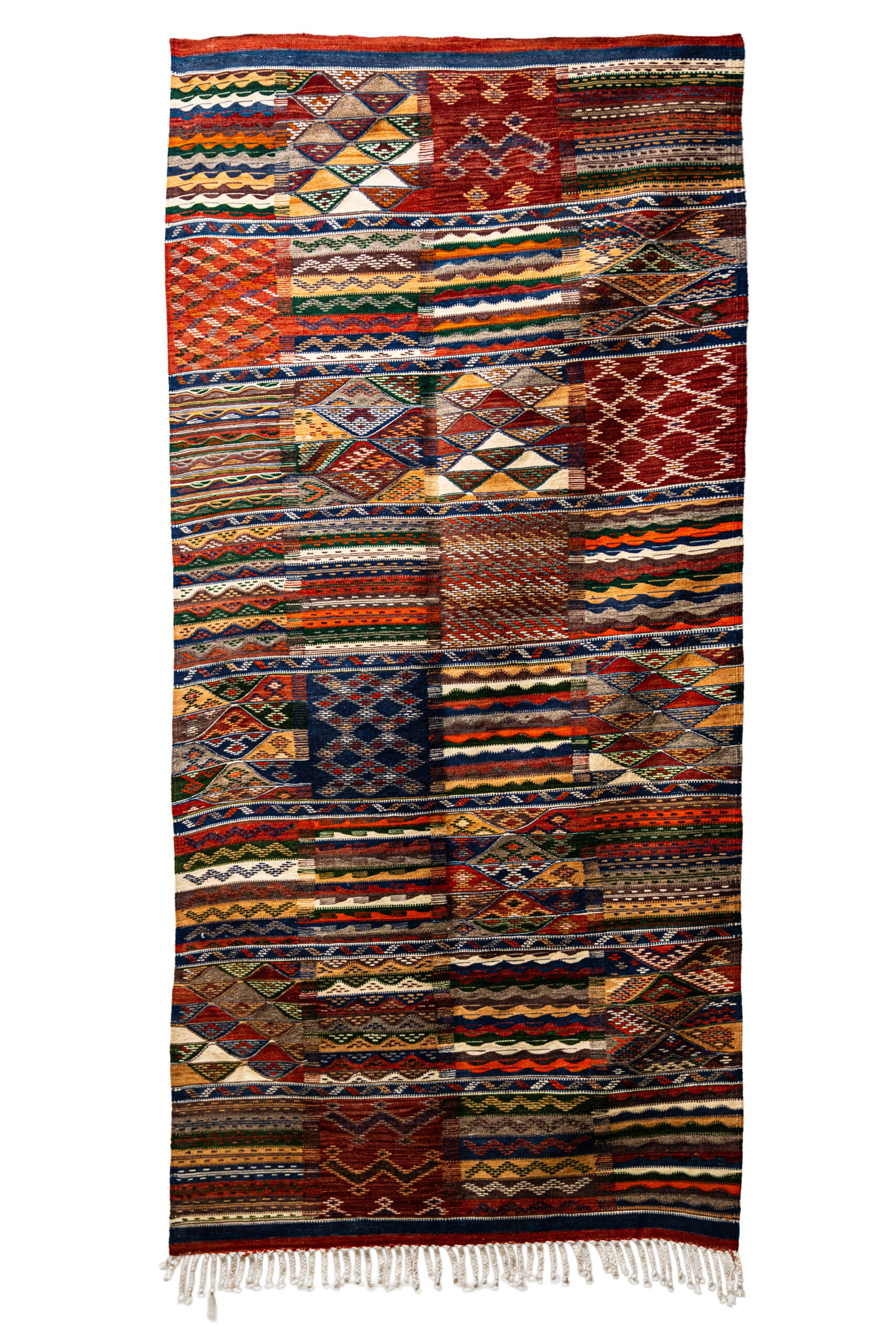 High-Atlas Wool Rug - Red, Orange, and Blue Zigzag Pattern