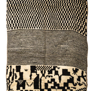 Moroccan Berber Carpet - Black & White Mixed-Technique Area Rug