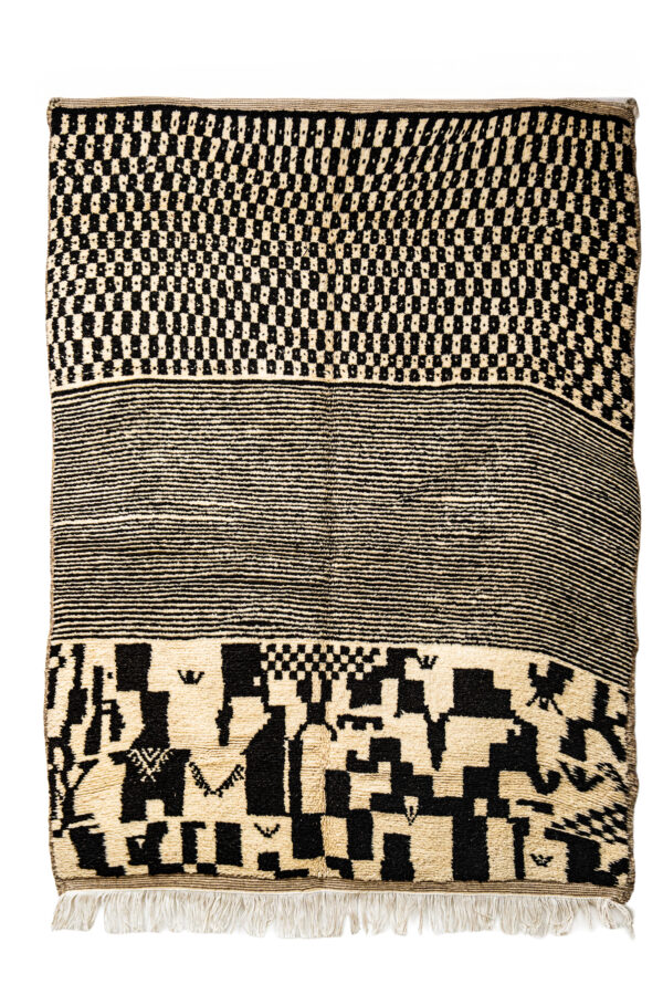 Moroccan Berber Carpet - Black & White Mixed-Technique Area Rug