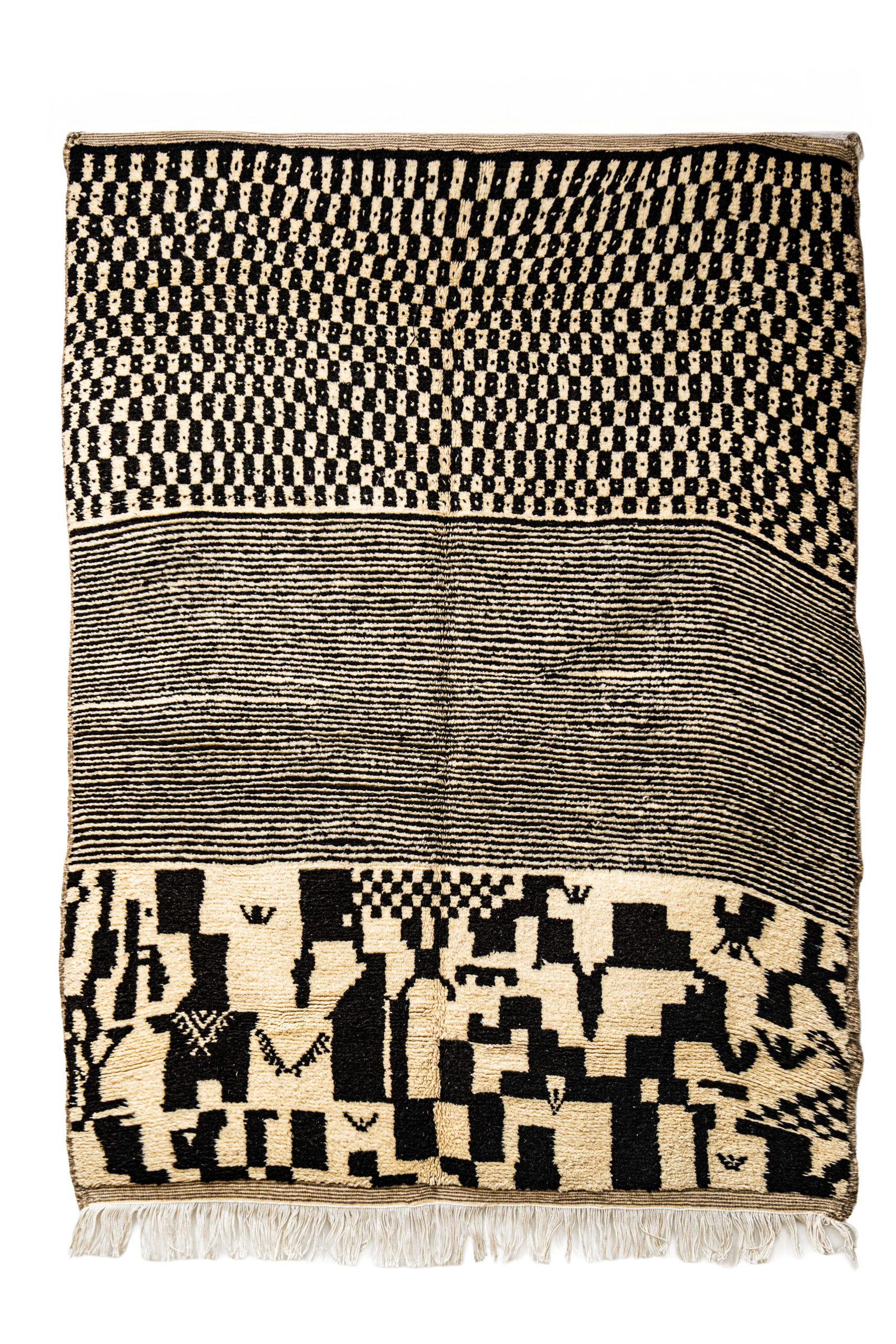 Moroccan Berber Carpet - Black & White Mixed-Technique Area Rug
