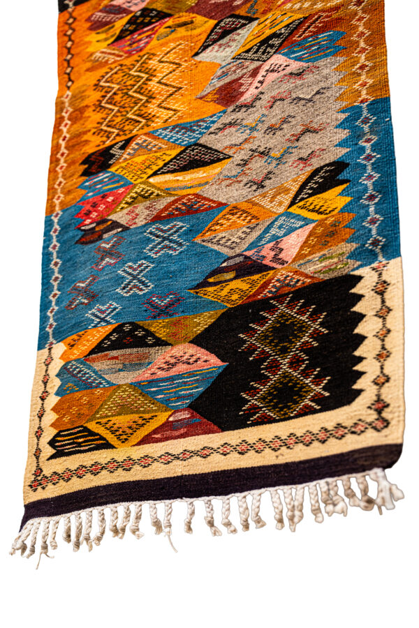 Authentic Taznakht Kilim Runner | Interlocking Geometric Blocks in Desert Tones - Image 4