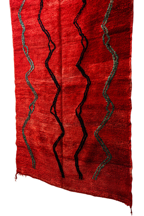 Large Abstract Berber Rug - Red Wool Plush Pile Statement Piece - Image 2