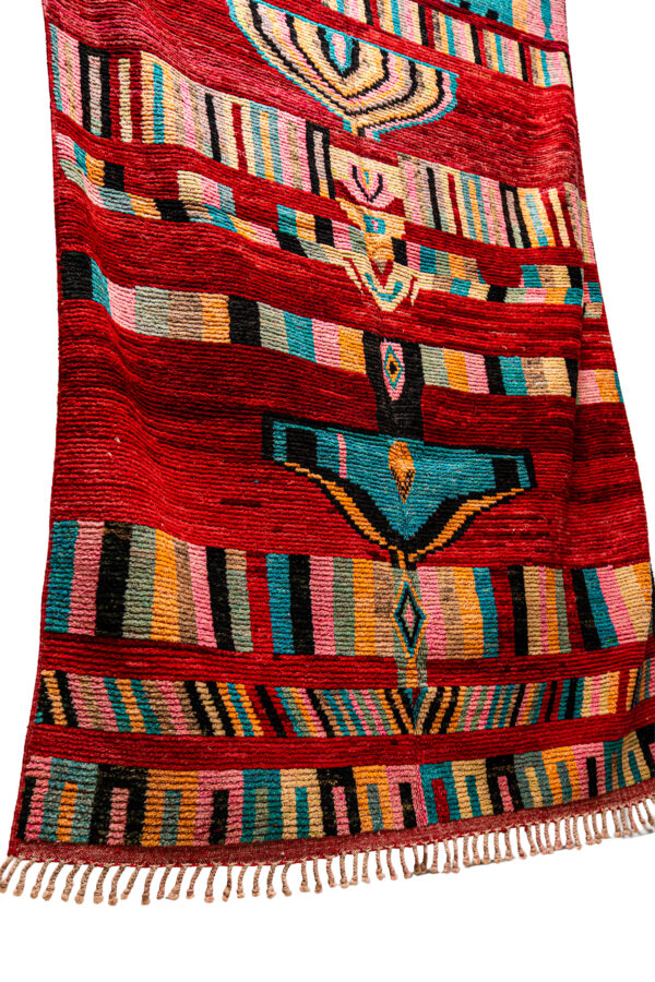 Large Vintage Moroccan Carpet - Crimson Wool with Teal & Pink Accents - Image 2