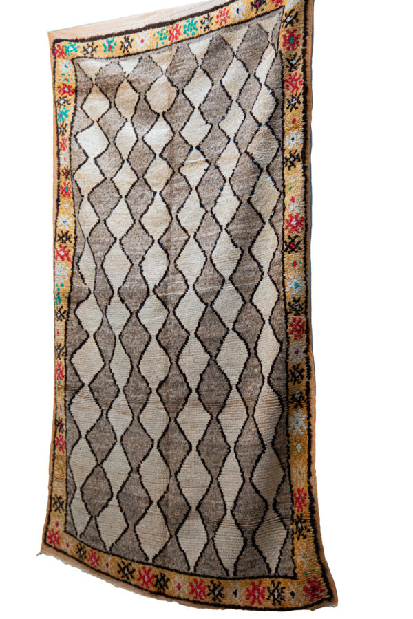 Moroccan Berber Area Rug: Natural Beige & Brown Geometric Lattice - Image 3