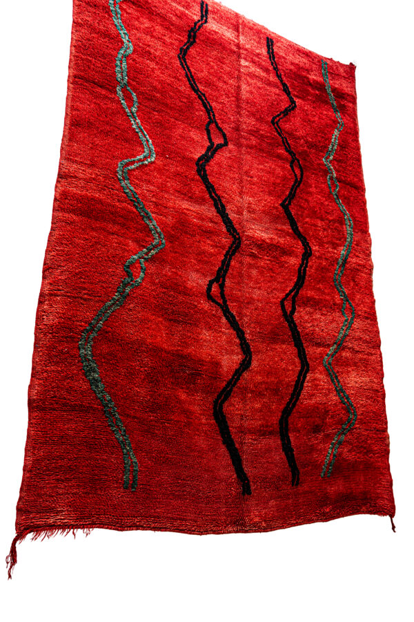 Large Abstract Berber Rug - Red Wool Plush Pile Statement Piece - Image 3