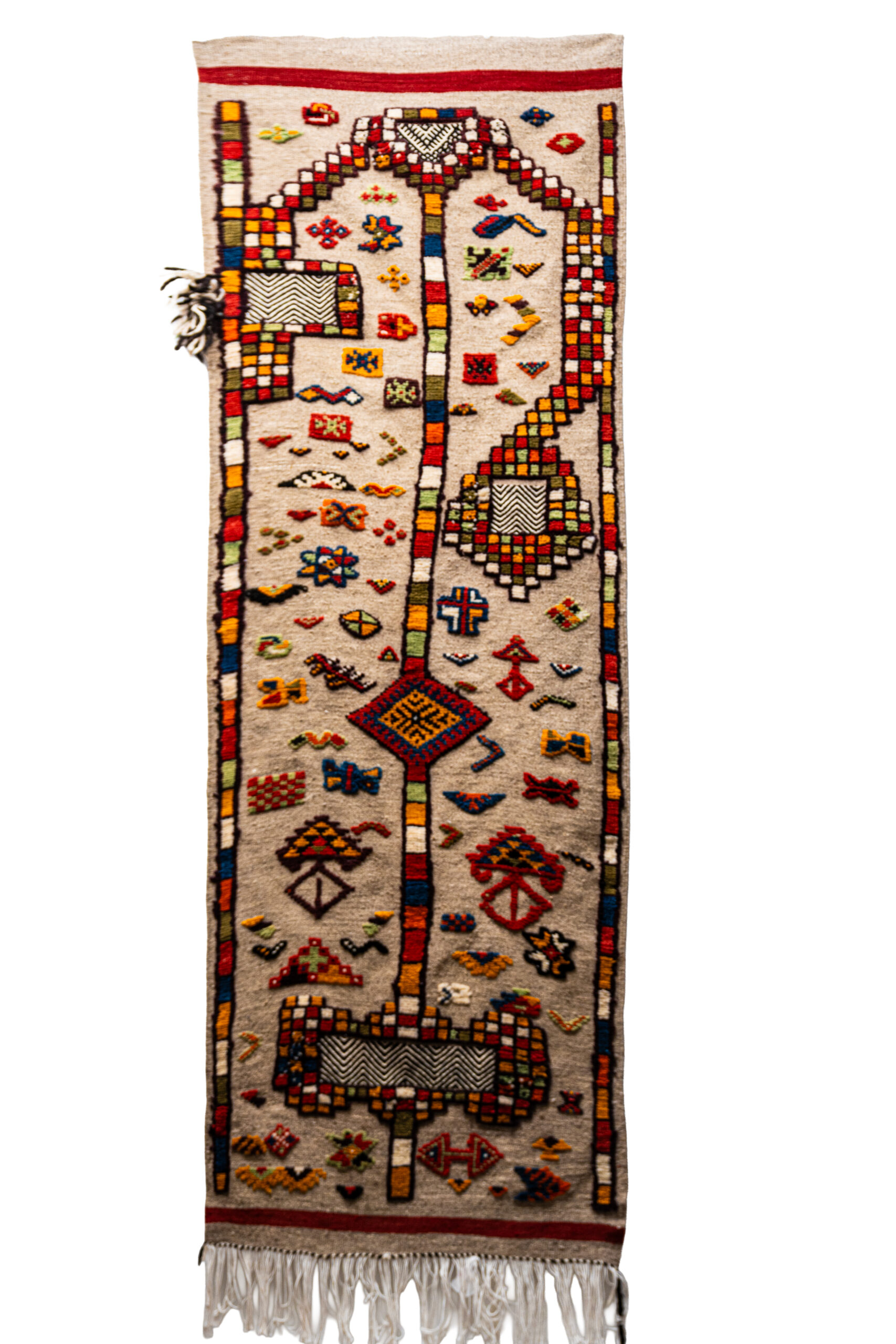 Moroccan Ait Ouaouzguite Runner on Natural Wool Field
