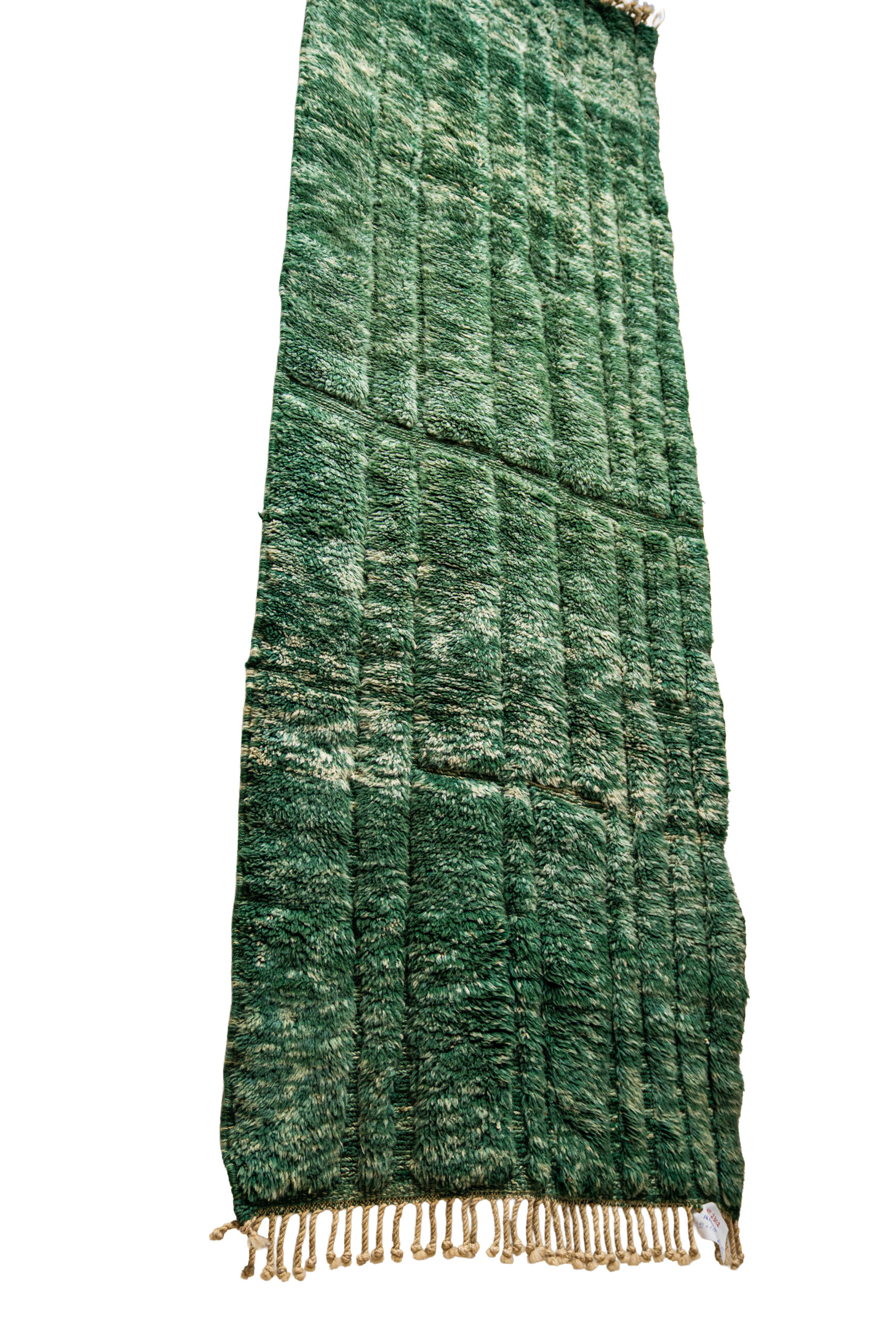 Emerald Green Beni Mrirt Runner Rug Hand-Knotted Pure Wool Shaggy - Image 2