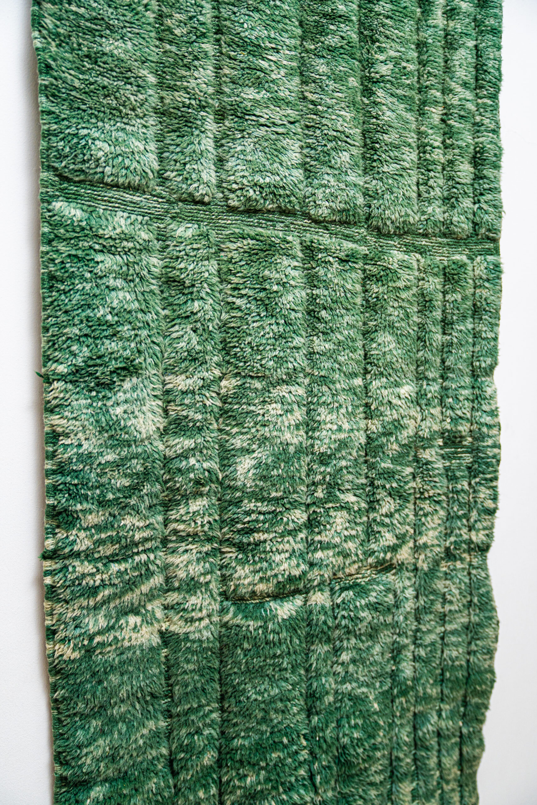 Emerald Green Beni Mrirt Runner Rug Hand-Knotted Pure Wool Shaggy - Image 3
