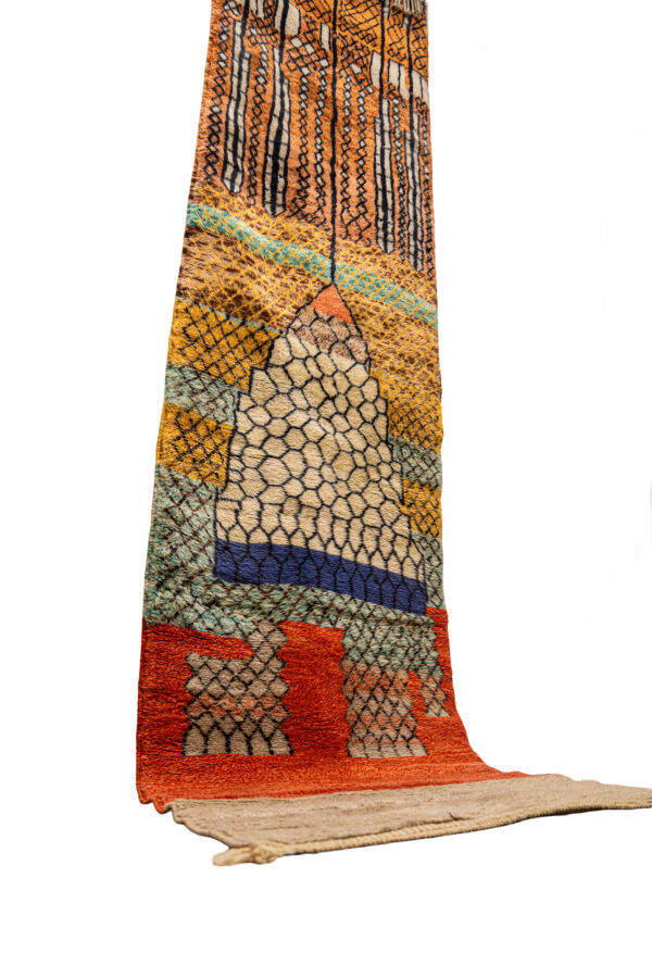 Luxury 13 ft Mrirt Runner  Hand-Knotted Wool, Abstract Orange Art - Image 3