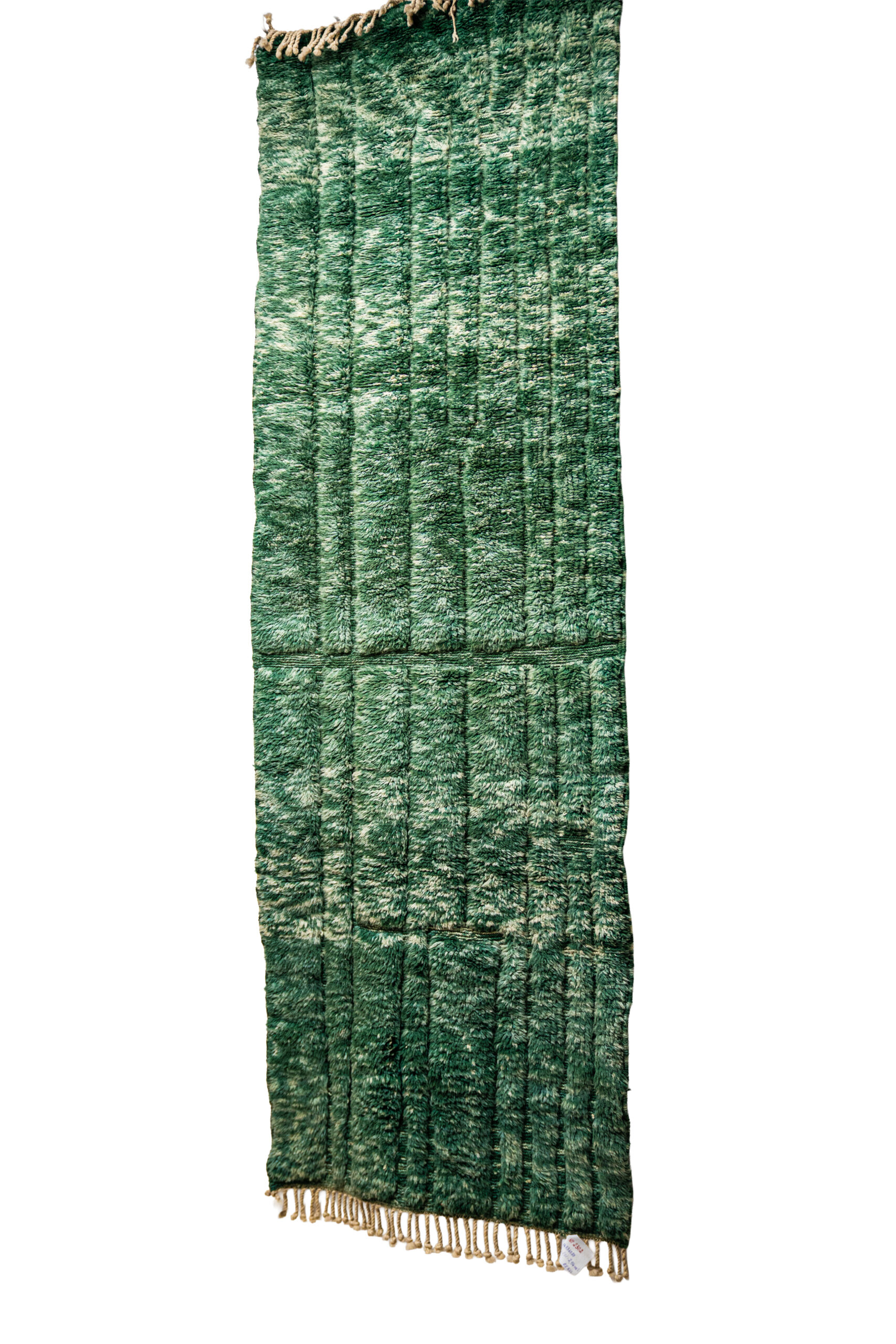 Emerald Green Beni Mrirt Runner Rug Hand-Knotted Pure Wool Shaggy - Image 4