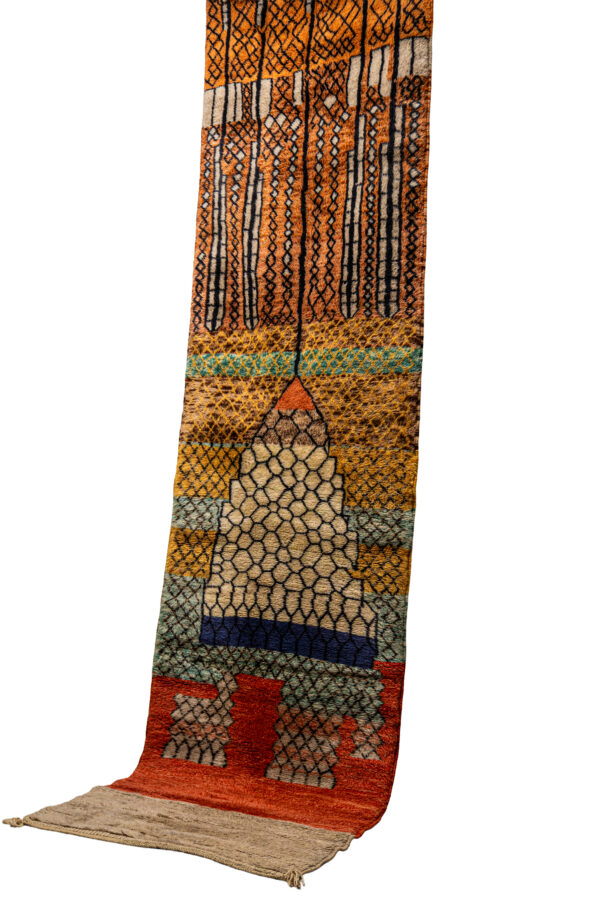 Luxury 13 ft Mrirt Runner  Hand-Knotted Wool, Abstract Orange Art - Image 4