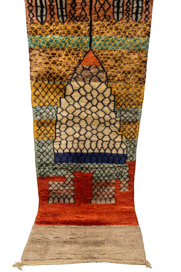 Luxury 13 ft Mrirt Runner  Hand-Knotted Wool, Abstract Orange Art - Image 5