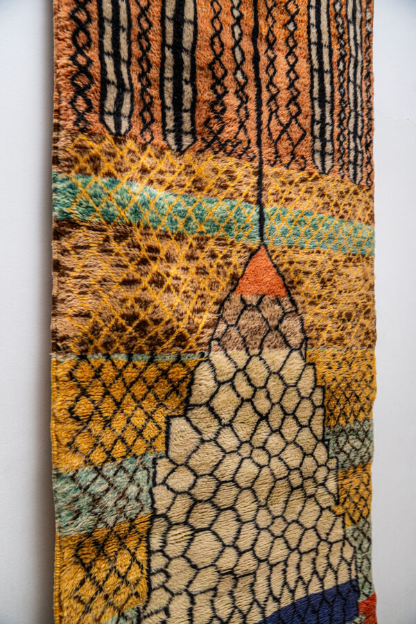 Luxury 13 ft Mrirt Runner  Hand-Knotted Wool, Abstract Orange Art - Image 6