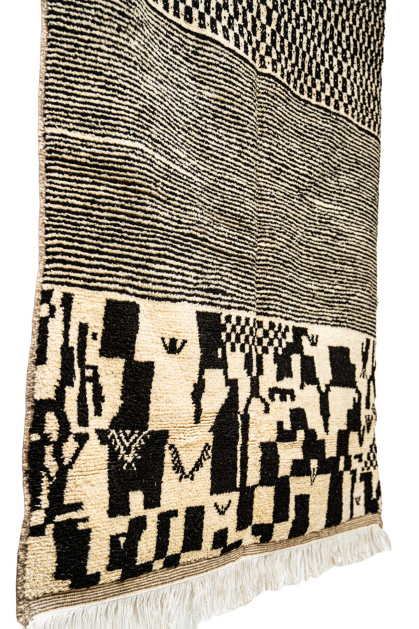 Moroccan Berber Carpet - Black & White Mixed-Technique Area Rug - Image 2