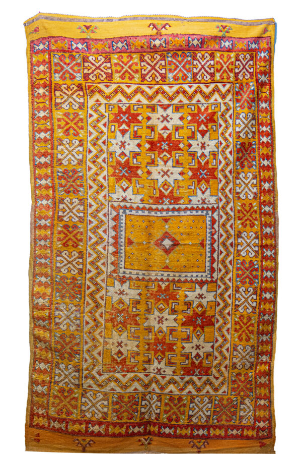 Long Bohemian Wool Rug - High-Contrast Diamond Mosaic Pattern
