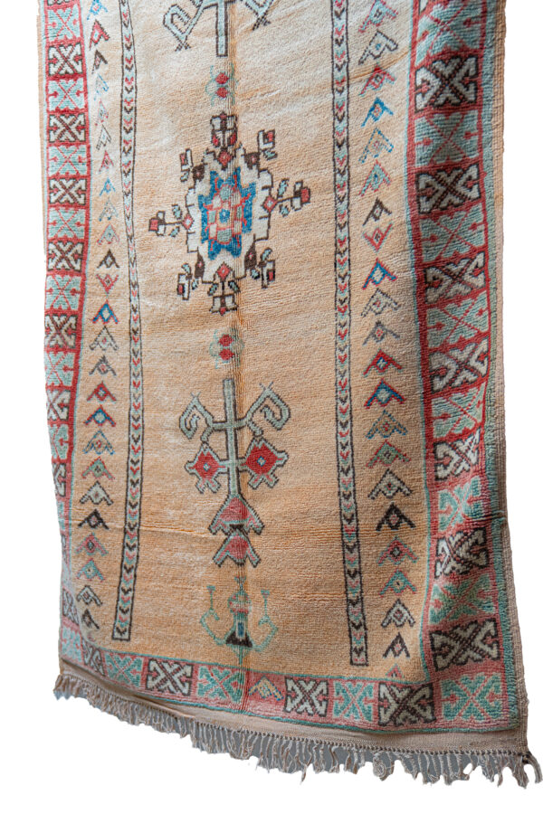 Extraordinary Moroccan Berber Carpet - Taupe Field with Saffron & Red Lattice - Image 4