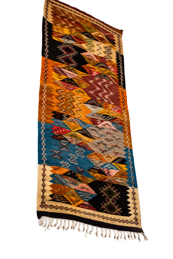 Authentic Taznakht Kilim Runner | Interlocking Geometric Blocks in Desert Tones - Image 2