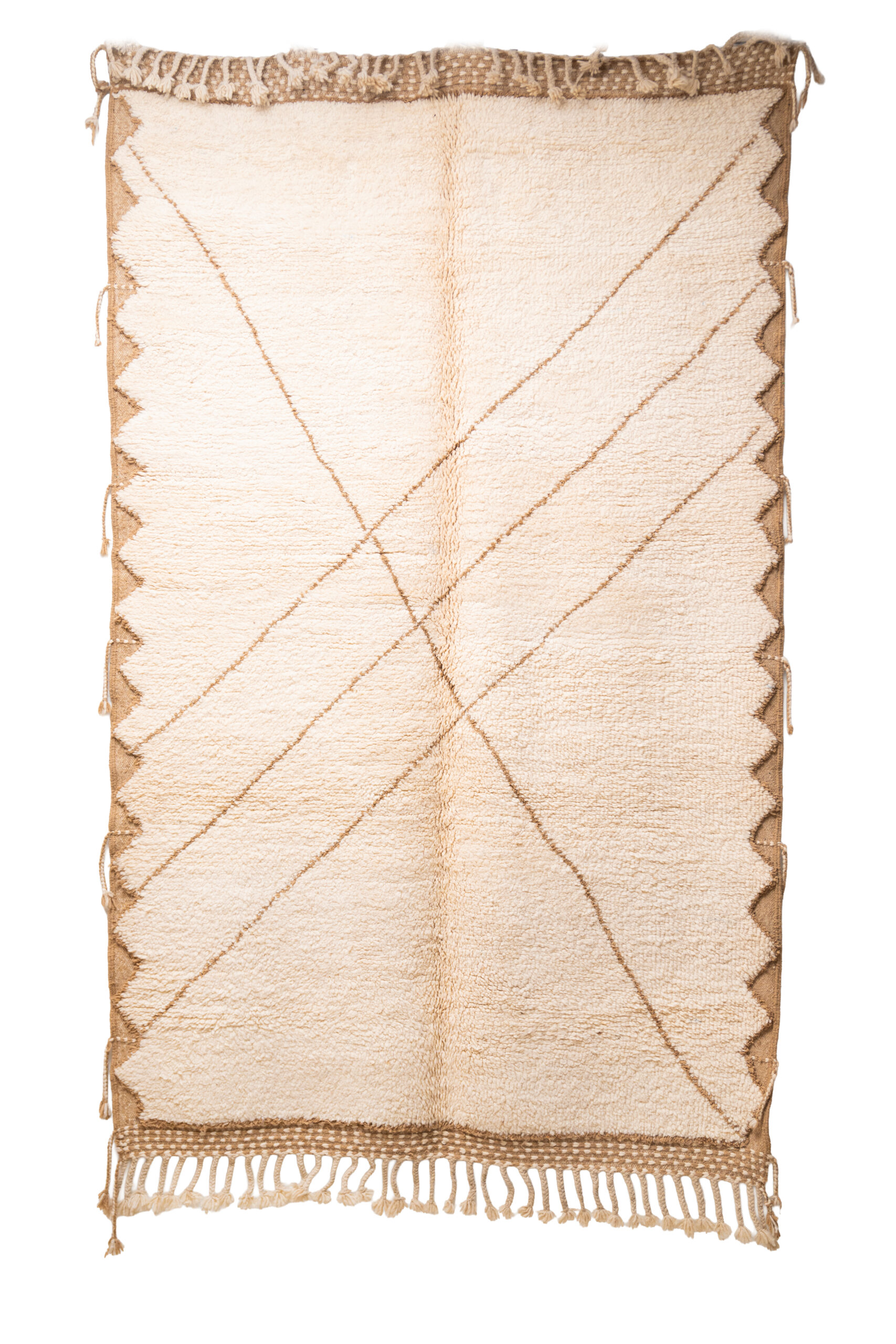 Authentic Beni Ourain Rug | Classic Minimalist X-Pattern | Natural Cream Wool