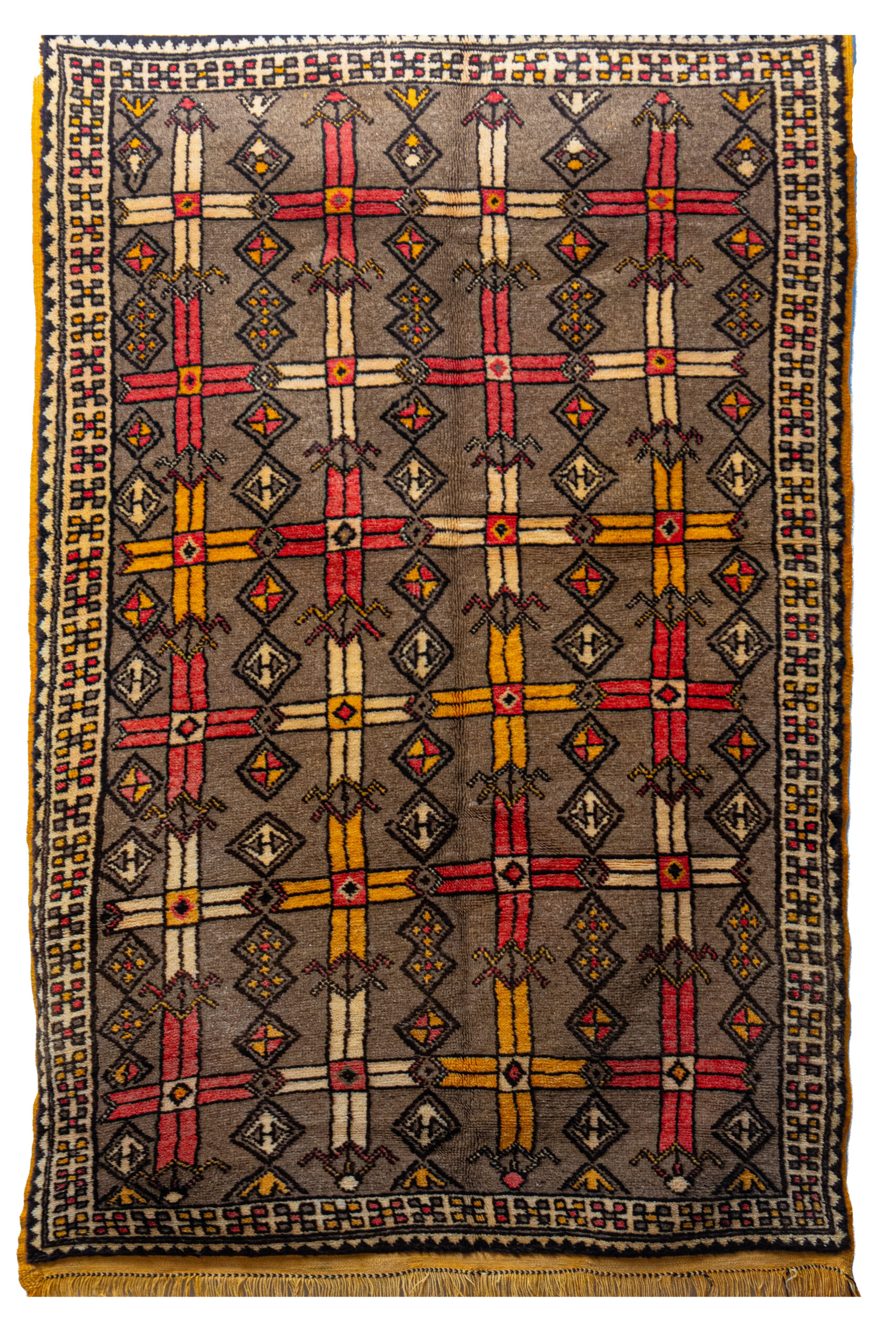 Vintage Style Wool Rug - High-Contrast Geometric Symmetry