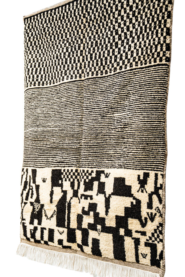 Moroccan Berber Carpet - Black & White Mixed-Technique Area Rug - Image 3