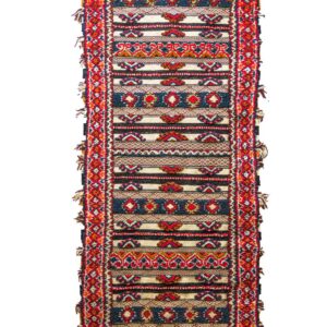Authentic Taznakht Runner | Mixed-Weave Geometric Bands in Red, Blue & Saffron