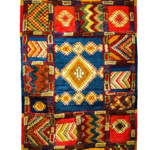 Authentic Taznakht Glaoui Runner | Central Navy Medallion & Geometric Patchwork