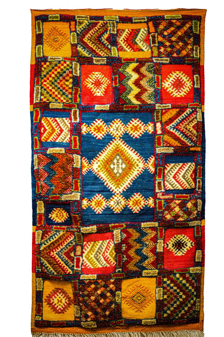 Authentic Taznakht Glaoui Runner | Central Navy Medallion & Geometric Patchwork