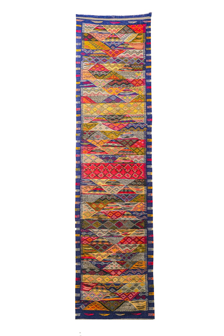 Authentic Taznakht Flatweave | All-Over Geometric Mosaic in Red & Navy