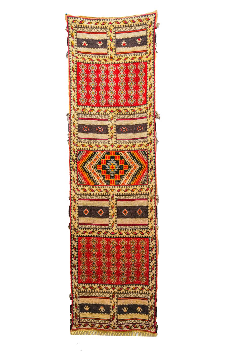 Taznakht Glaoui Runner | Geometric Patchwork in Rust Red & Saffron