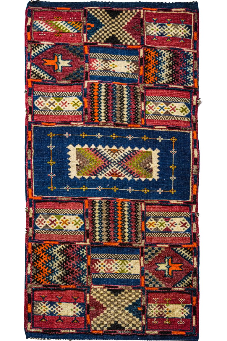 Authentic Taznakht Glaoui Runner | Geometric Patchwork in Navy & Dusty Rose