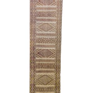 Vintage Berber Flatweave | Monochromatic Tribal Runner with Diamond Bands