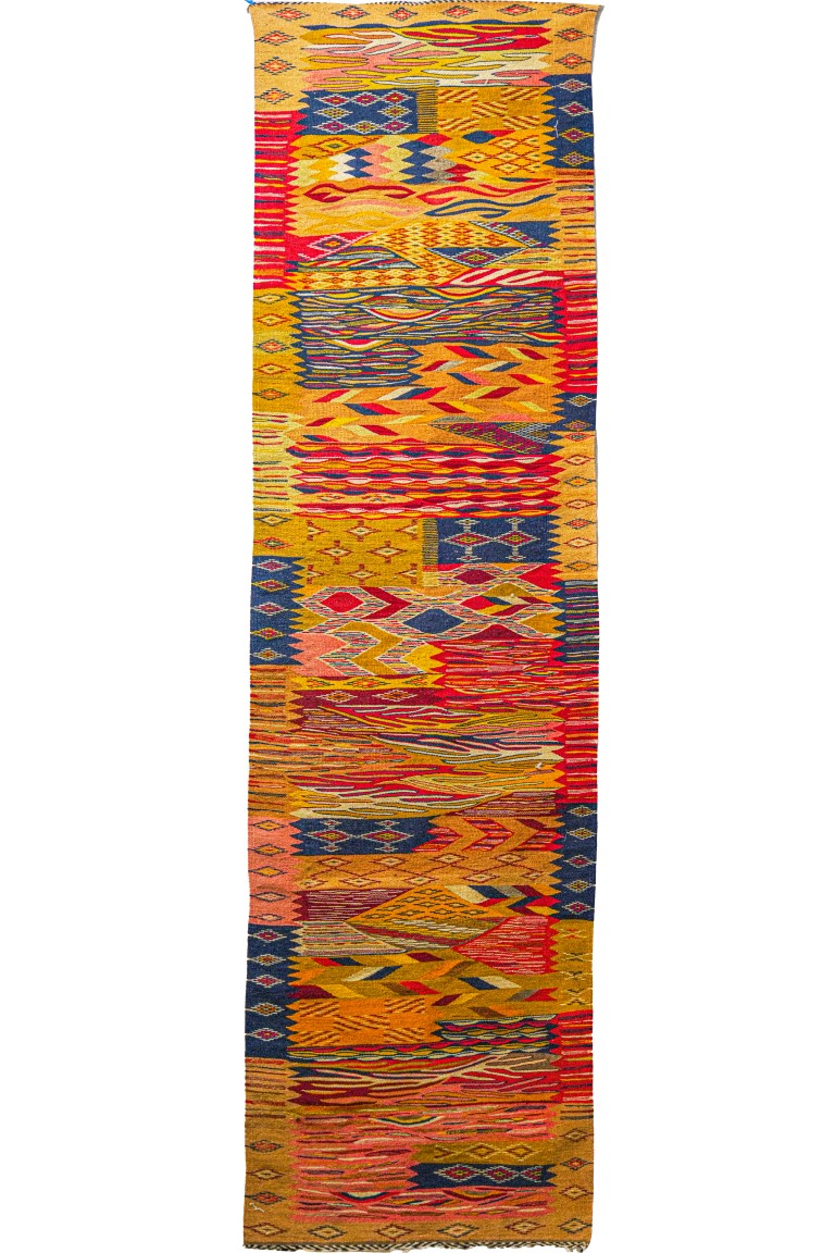 Vintage Hanbel Runner | Dynamic Zigzag Pattern in Saffron, Red, and Navy
