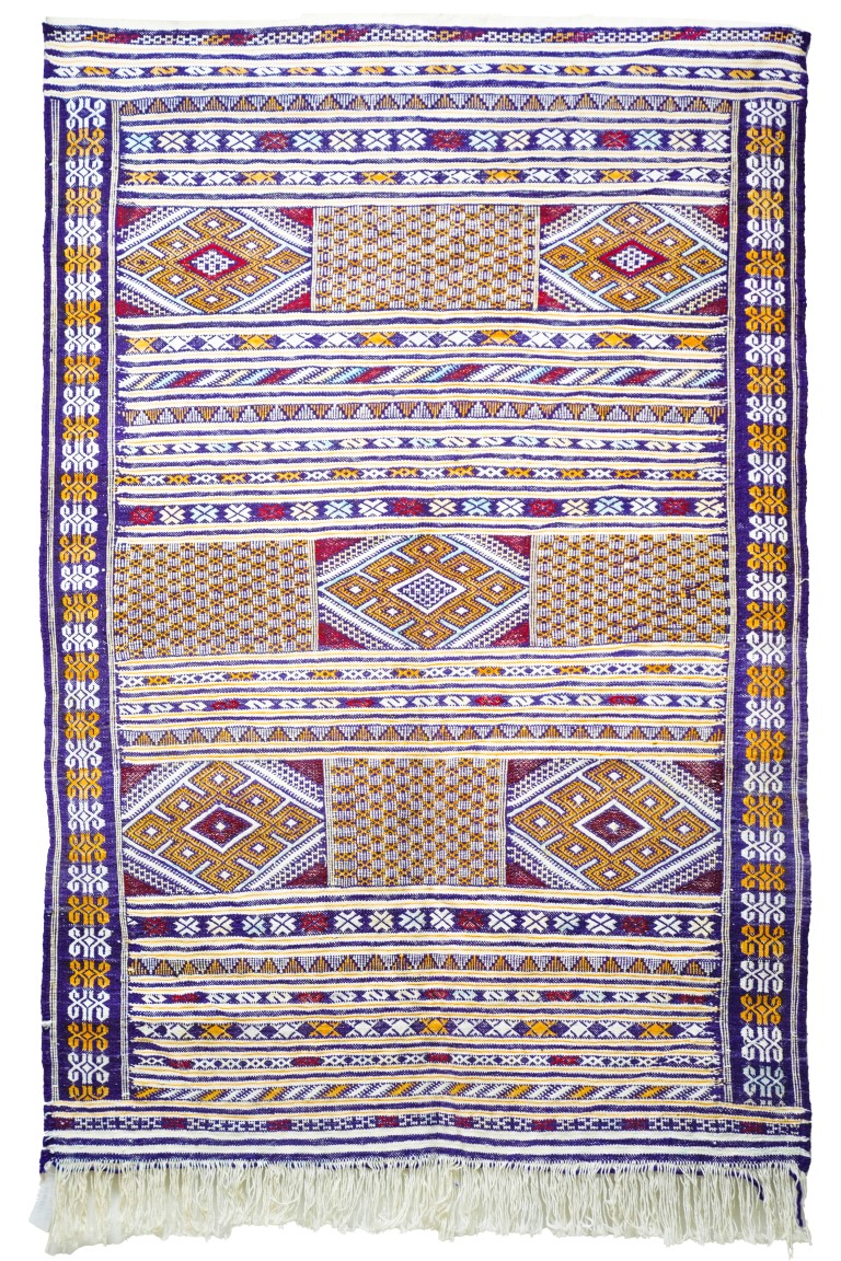 Elegant Zemmour Style Kilim | Handwoven Flatweave in Cream, Blue, & Saffron