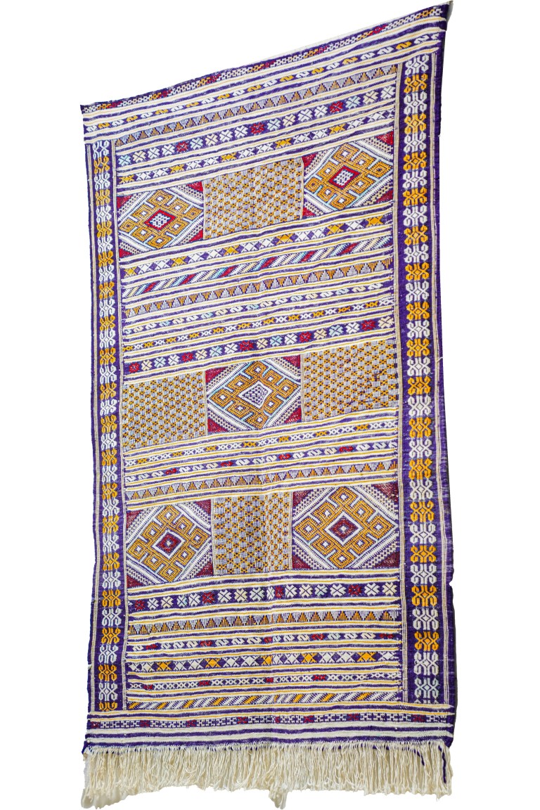 Elegant Zemmour Style Kilim | Handwoven Flatweave in Cream, Blue, & Saffron - Image 4
