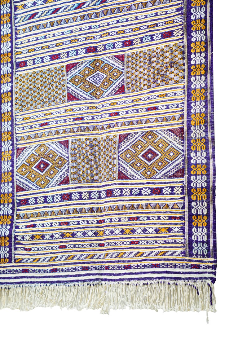 Elegant Zemmour Style Kilim | Handwoven Flatweave in Cream, Blue, & Saffron - Image 2