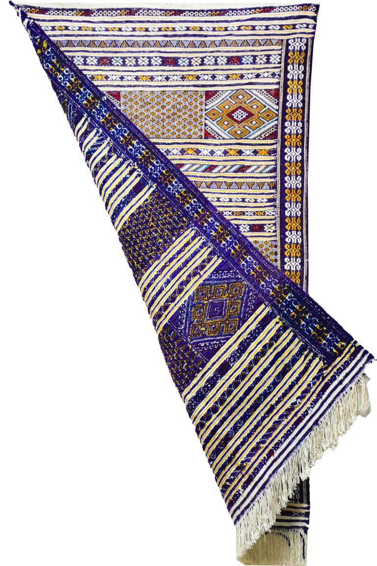Elegant Zemmour Style Kilim | Handwoven Flatweave in Cream, Blue, & Saffron - Image 3